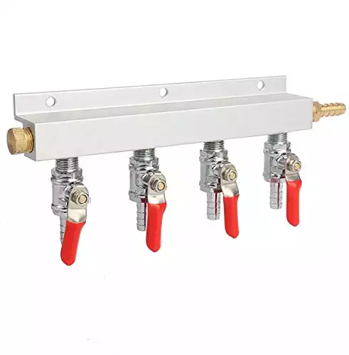 4-Way CO2 Gas Manifold with 5/16" Barb Fittings