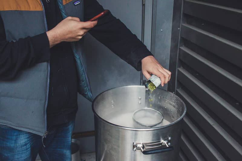 Adding Hops to Brew Kettle